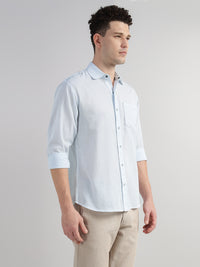 Porsorte Men Striped Cotton Casual Regular Fit Shirt – Light Blue & White