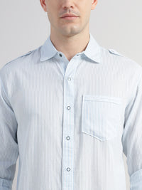 Porsorte Men Striped Cotton Casual Regular Fit Shirt – Light Blue & White