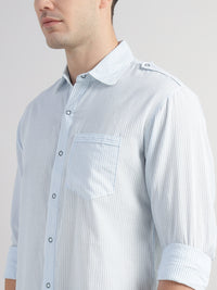 Porsorte Men Striped Cotton Casual Regular Fit Shirt – Light Blue & White