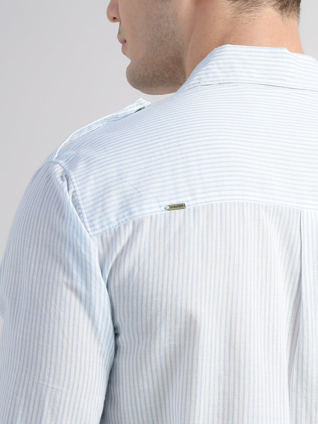 Porsorte Men Striped Cotton Casual Regular Fit Shirt – Light Blue & White