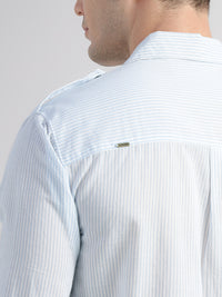Porsorte Men Striped Cotton Casual Regular Fit Shirt – Light Blue & White