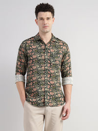 Porsorte Men's Green Printed Full Sleeve Casual Cotton Shirt