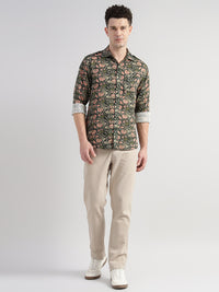 Porsorte Men's Green Printed Full Sleeve Casual Cotton Shirt