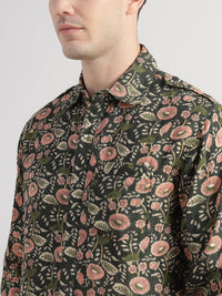Porsorte Men's Green Printed Full Sleeve Casual Cotton Shirt
