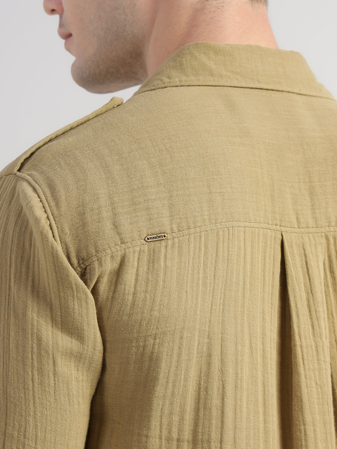 Porsorte Men’s Solid Olive Khaki Cotton Casual Regular Fit Shirt
