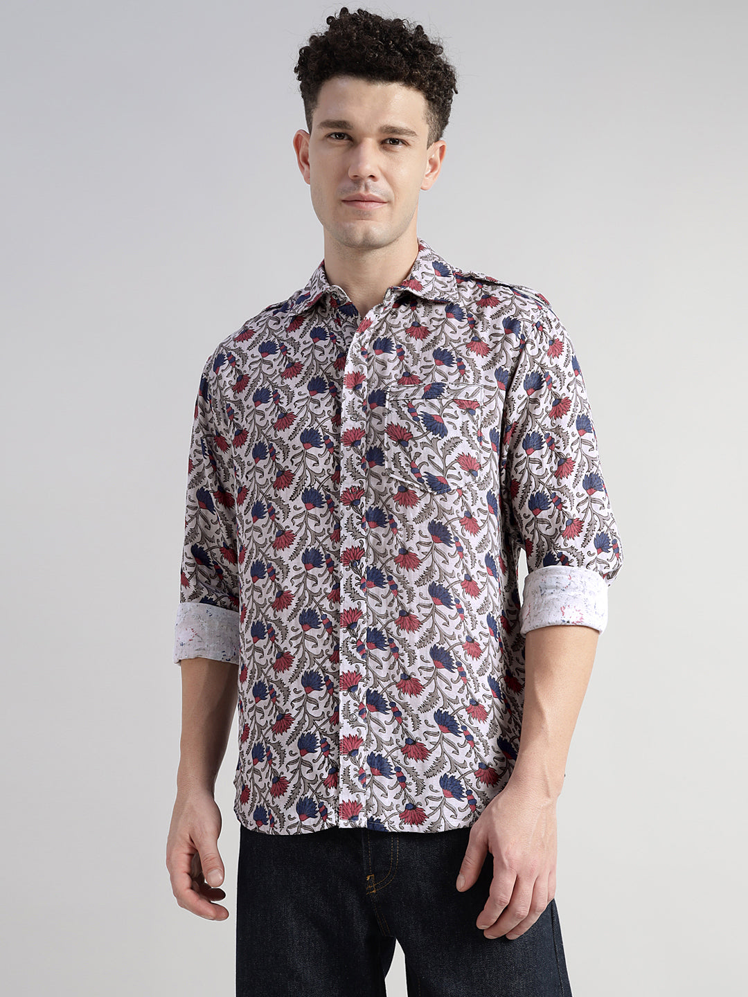 Porsorte Men's Floral Printed Full Sleeve Casual Regular Fit Shirt