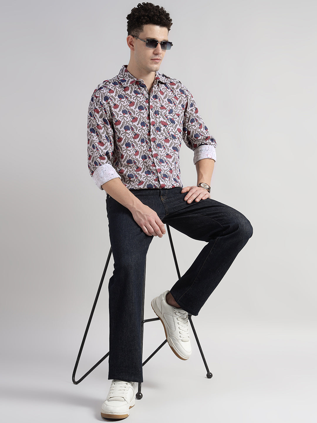 Porsorte Men's Floral Printed Full Sleeve Casual Regular Fit Shirt