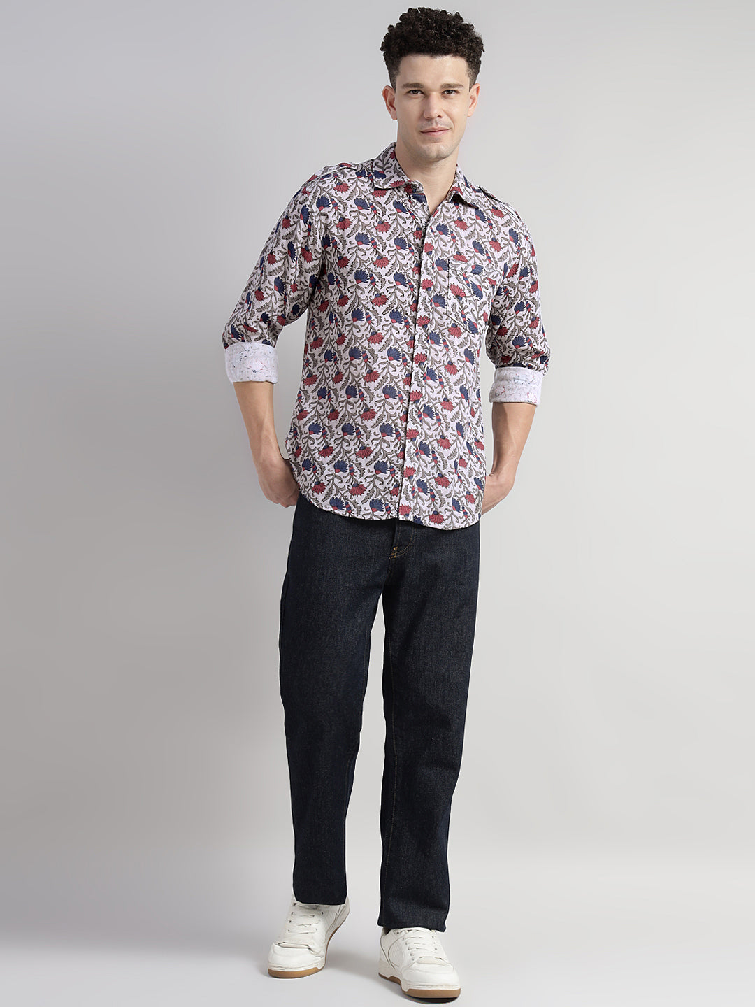 Porsorte Men's Floral Printed Full Sleeve Casual Regular Fit Shirt