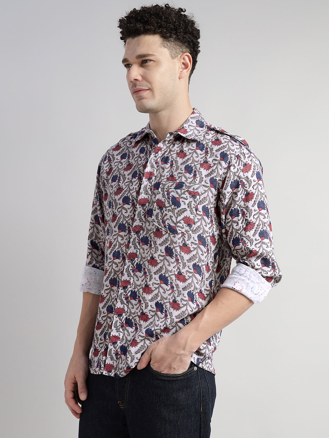 Porsorte Men's Floral Printed Full Sleeve Casual Regular Fit Shirt