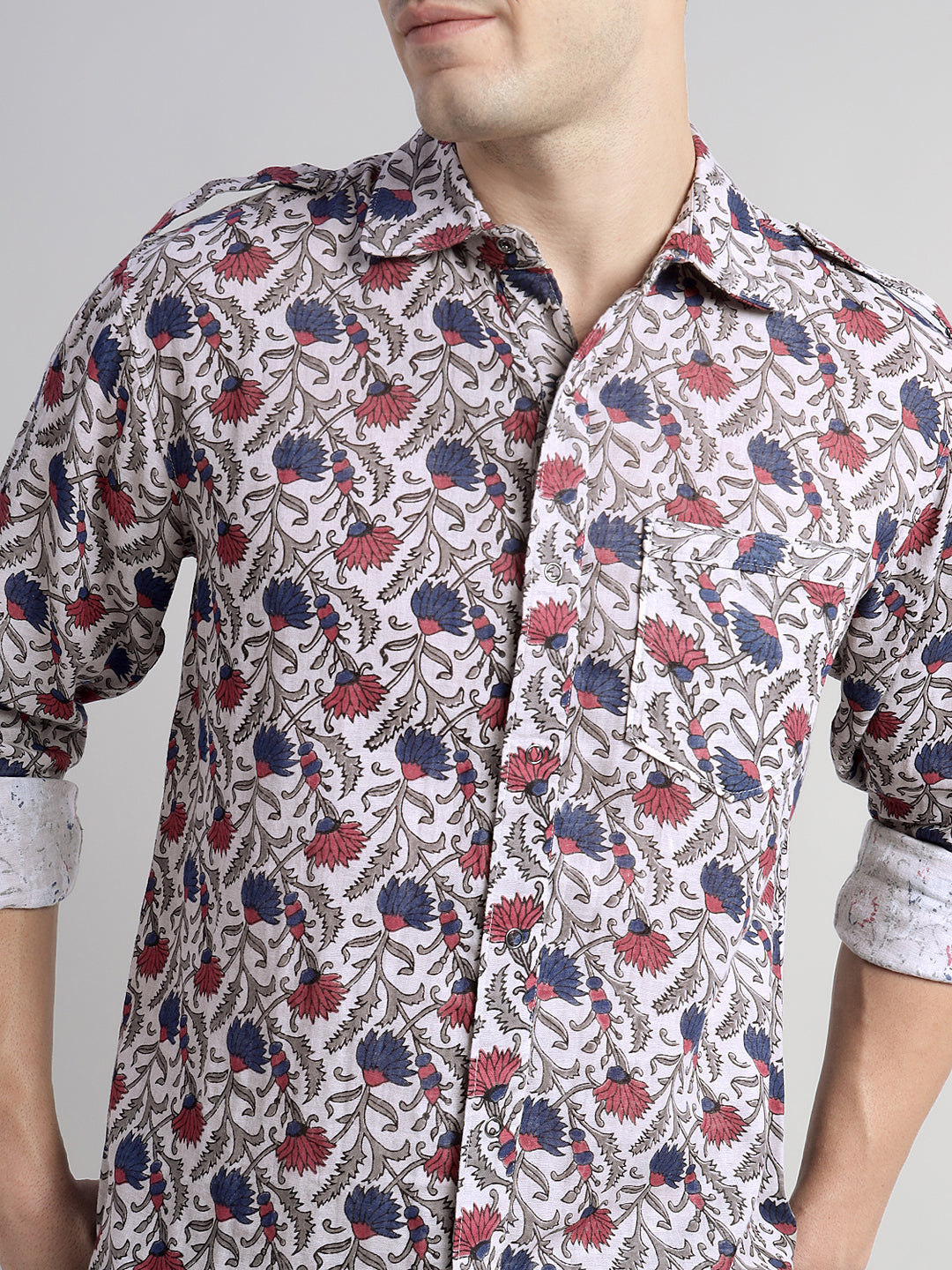 Porsorte Men's Floral Printed Full Sleeve Casual Regular Fit Shirt
