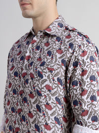 Porsorte Men's Floral Printed Full Sleeve Casual Regular Fit Shirt