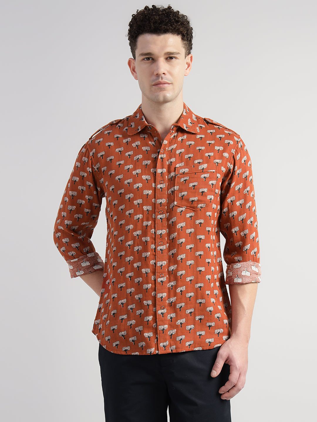 Porsorte Men's Printed Full Sleeve Casual Cotton Shirt