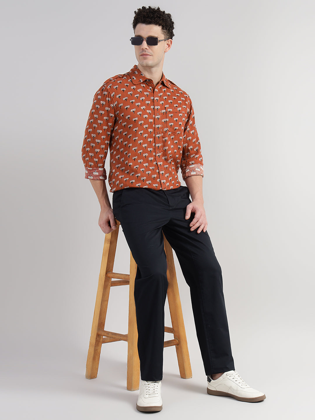 Porsorte Men's Printed Full Sleeve Casual Cotton Shirt