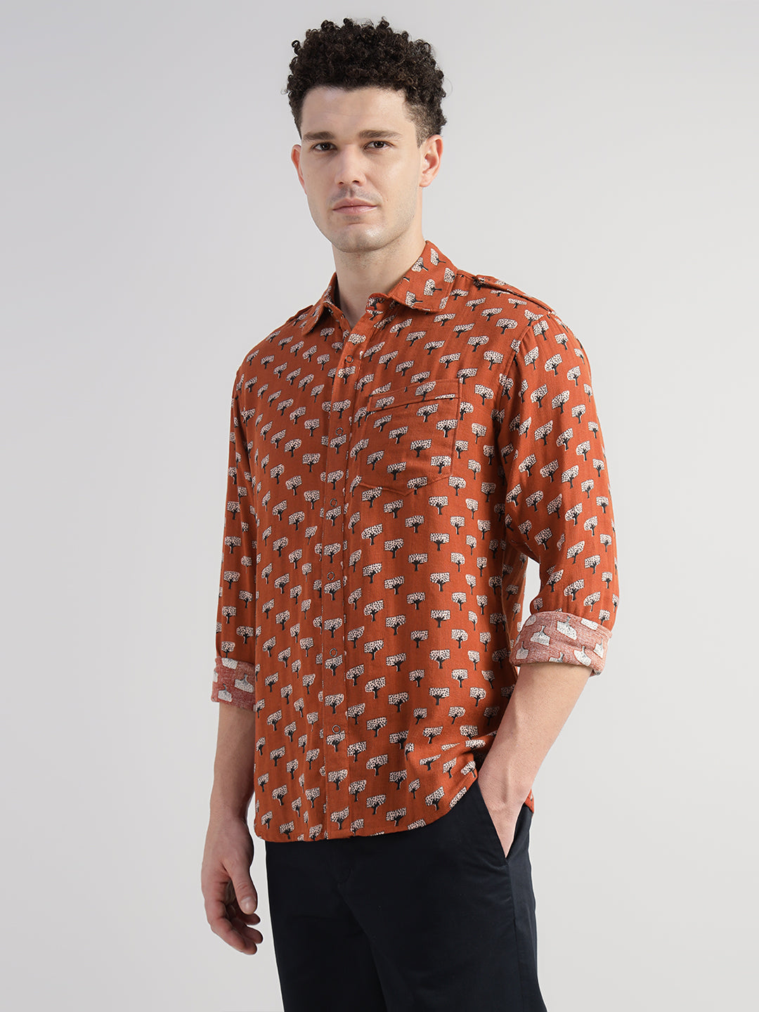 Porsorte Men's Printed Full Sleeve Casual Cotton Shirt