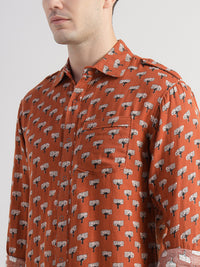 Porsorte Men's Printed Full Sleeve Casual Cotton Shirt