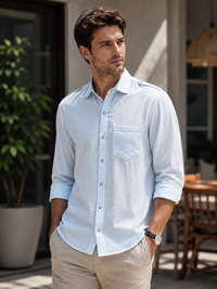 Porsorte Men Striped Cotton Casual Regular Fit Shirt – Light Blue & White