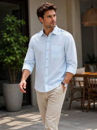 Porsorte Men Striped Cotton Casual Regular Fit Shirt – Light Blue & White