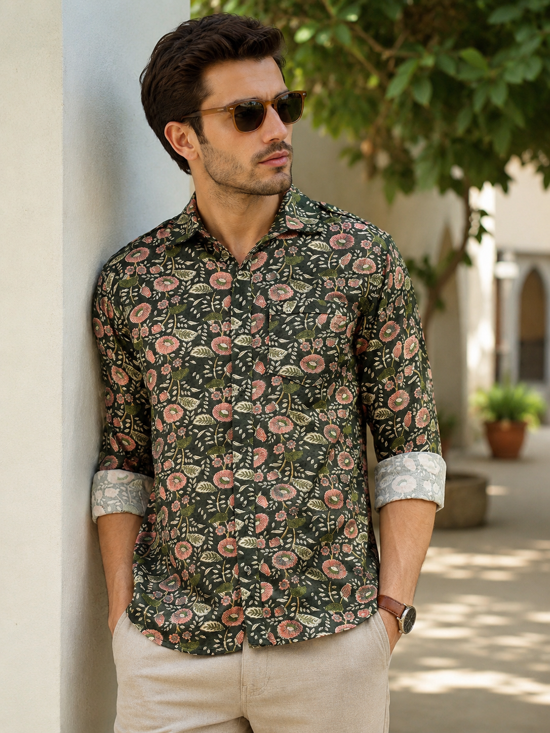 Porsorte Men's Cotton Printed Full Sleeve Casual Regular Fit Shirt