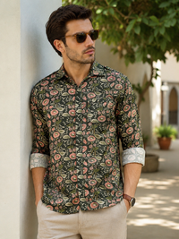 Porsorte Men's Cotton Printed Full Sleeve Casual Regular Fit Shirt