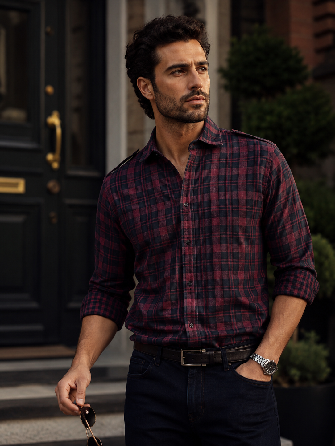 Porsorte Men’s Checked Cotton Casual Regular Fit REVERSIBLE Shirt – Maroon & Black