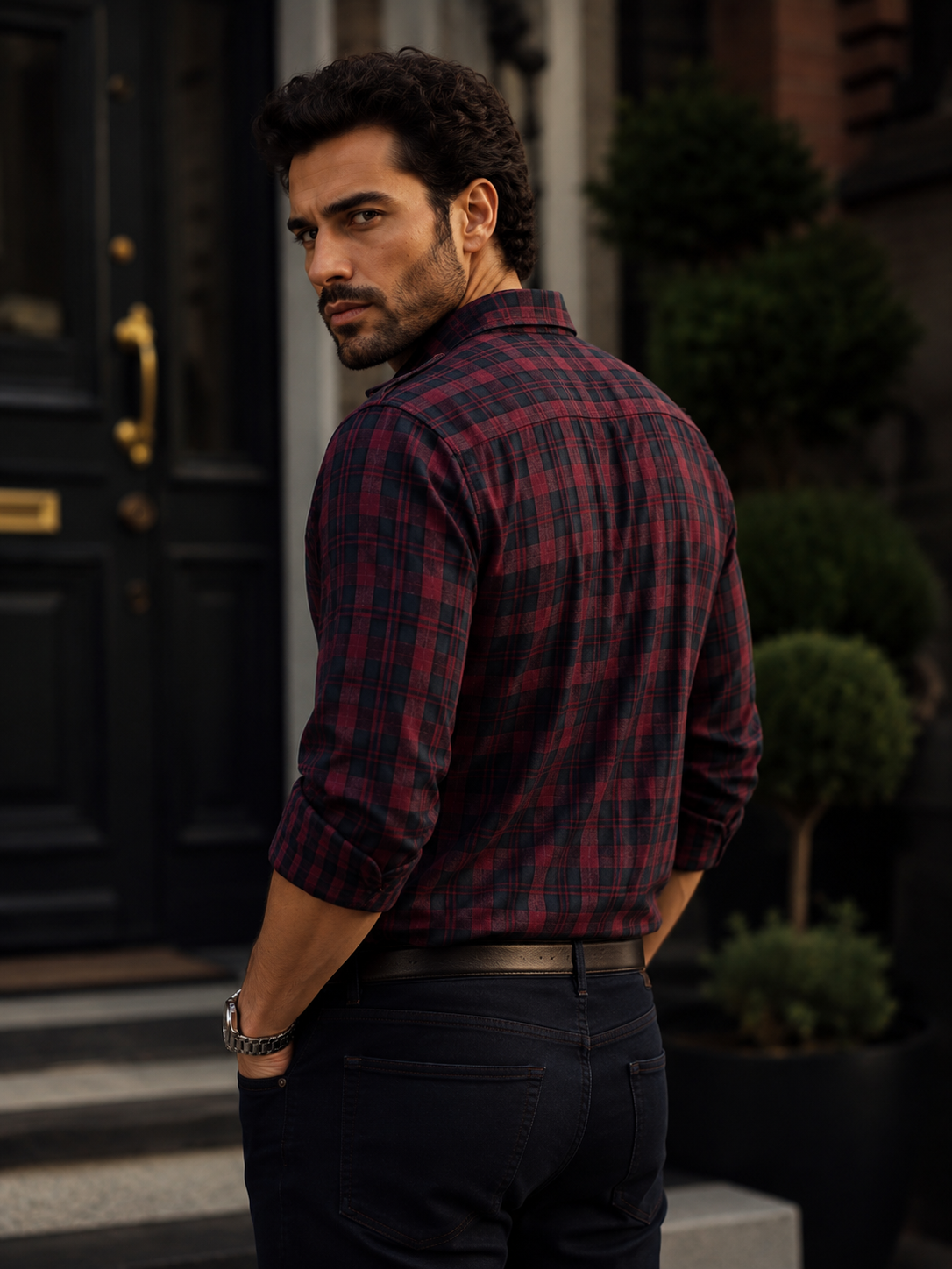 Porsorte Men’s Checked Cotton Casual Regular Fit REVERSIBLE Shirt – Maroon & Black