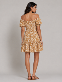 Porsorte Womens Cotton Printed Brown Flared Dress
