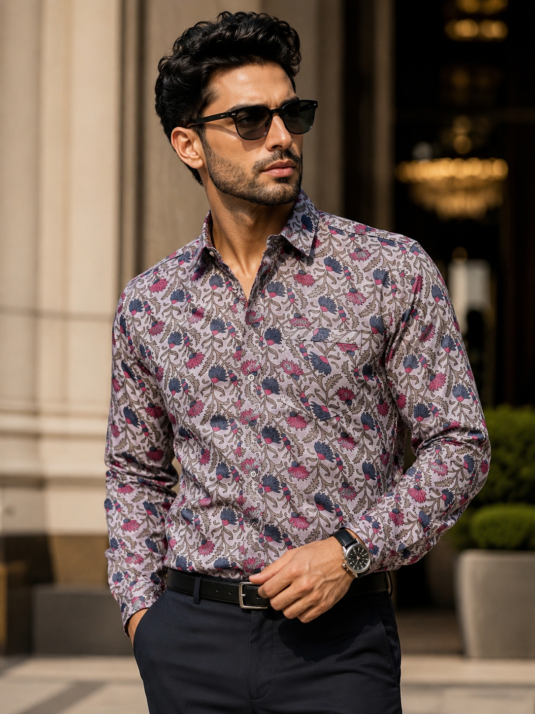 Porsorte Men's Floral Printed Full Sleeve Casual Regular Fit Shirt