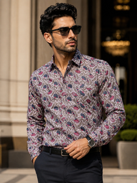 Porsorte Men's Floral Printed Full Sleeve Casual Regular Fit Shirt