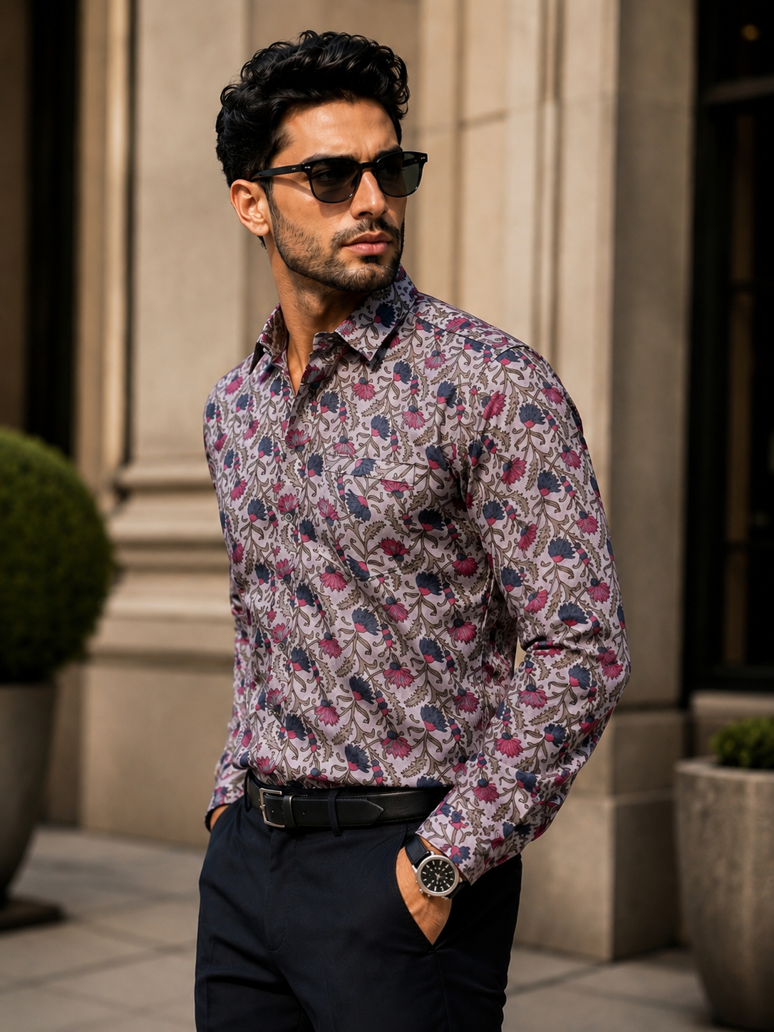 Porsorte Men's Floral Printed Full Sleeve Casual Regular Fit Shirt