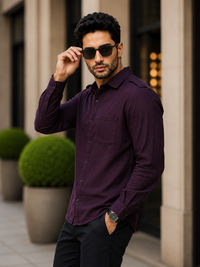 Porsorte Men Solid Cotton Casual Regular Fit Shirt – Wine