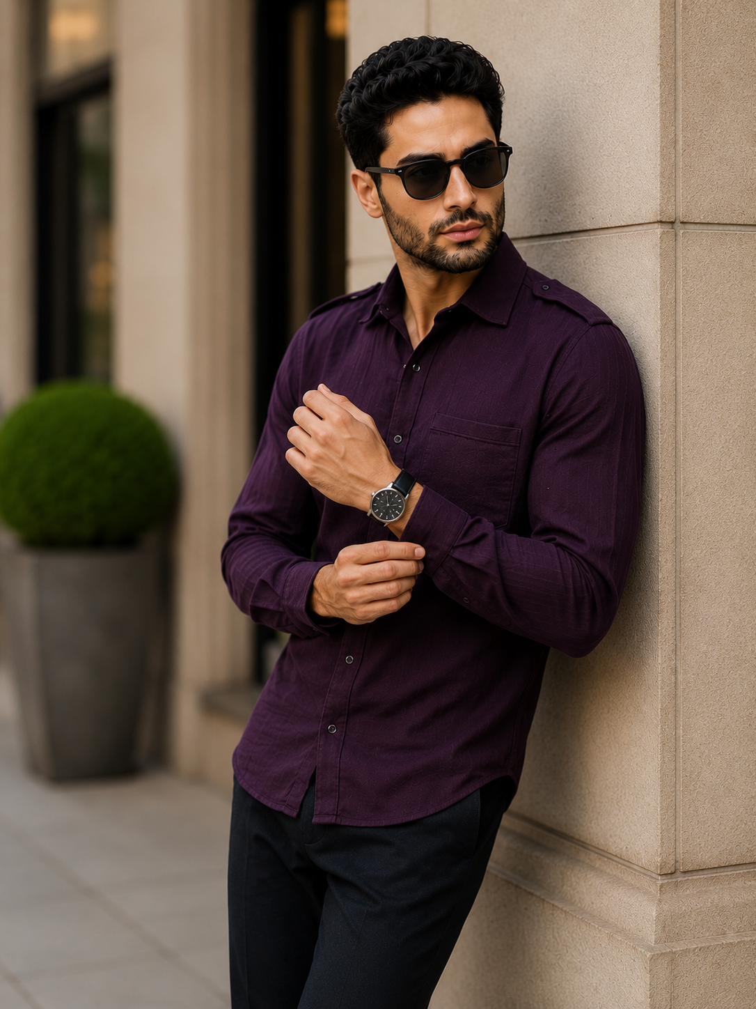 Porsorte Men Solid Cotton Casual Regular Fit Shirt – Wine