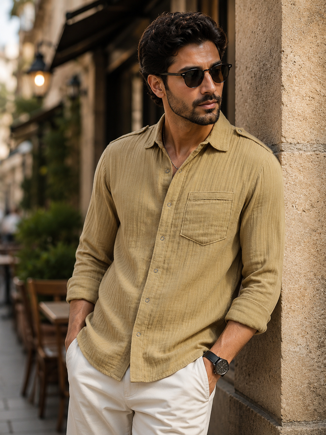 Porsorte Men’s Solid Mustard Cotton Casual Regular Fit Shirt