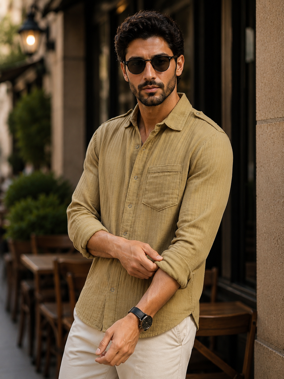 Porsorte Men’s Solid Mustard Cotton Casual Regular Fit Shirt