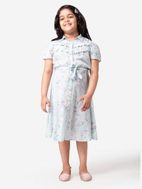 Hoop Hippo Light Green Floral Printed Sushi Voile Formal Dress