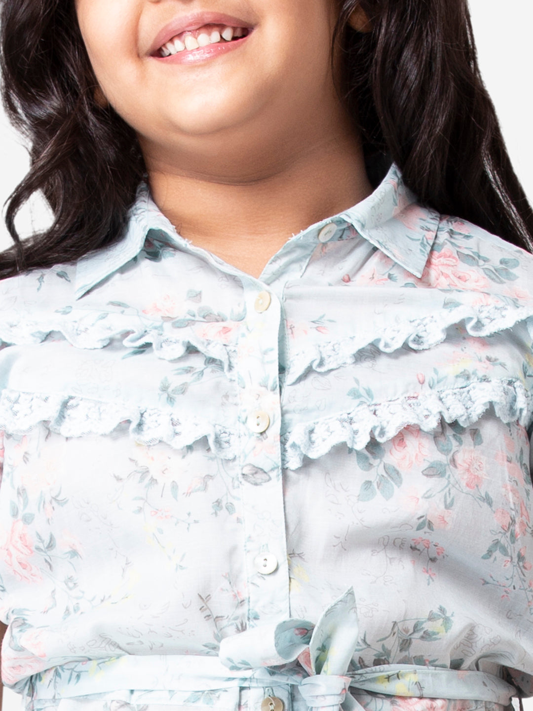 Hoop Hippo Light Green Floral Printed Sushi Voile Formal Dress