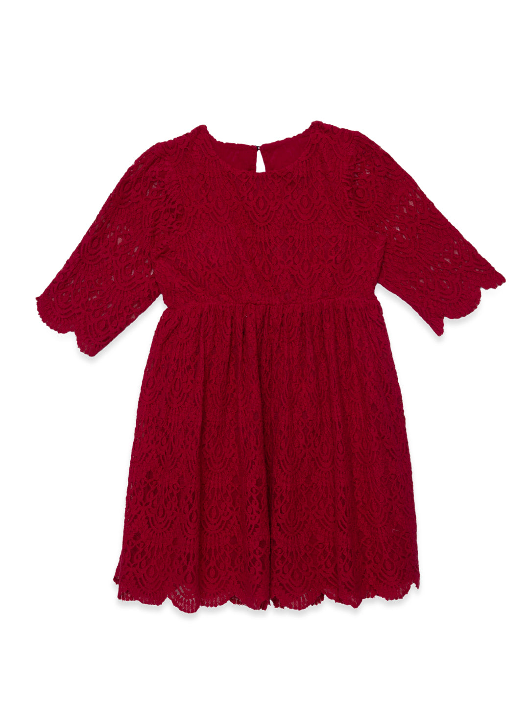 Hoop Hippo Red Cotton Crochet Scalloped Dress