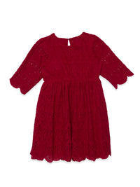 Hoop Hippo Red Cotton Crochet Scalloped Dress