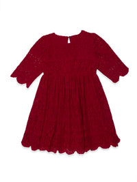 Hoop Hippo Red Cotton Crochet Scalloped Dress