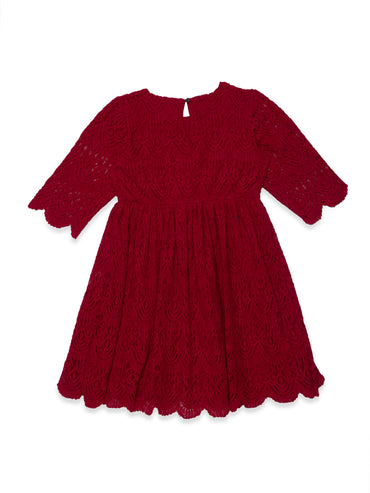Hoop Hippo Red Cotton Crochet Scalloped Dress
