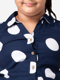 Hoop Hippo Navy White Polka Dot Rayon Shirt Dress
