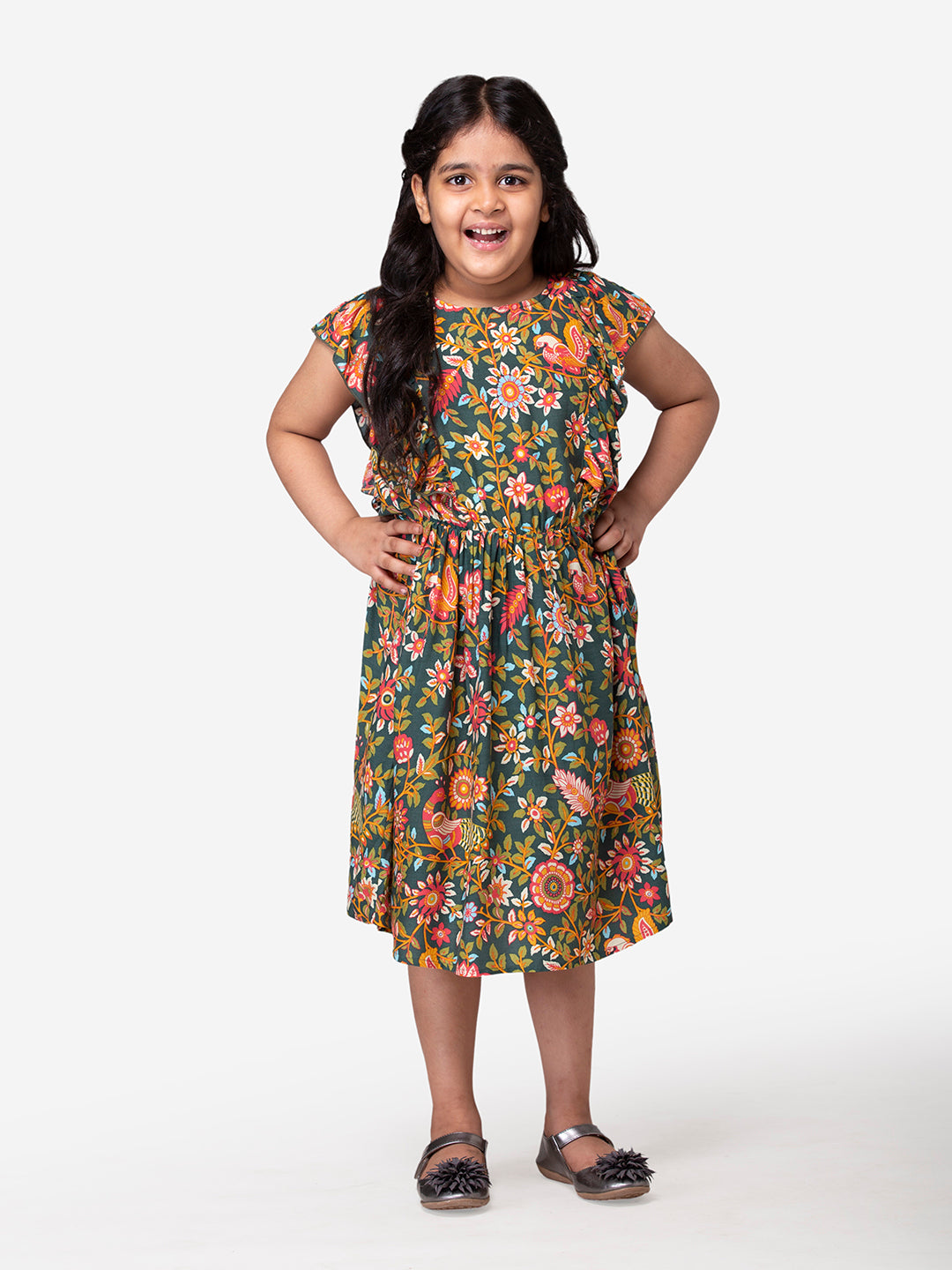 Hoop Hippo Kids Girls Multicolor Floral Printed Fit & Flare Dress