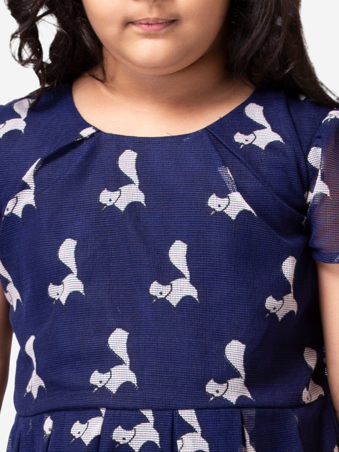 Hoop Hippo Navy Blue Butterfly Printed Fit & Flare Dress