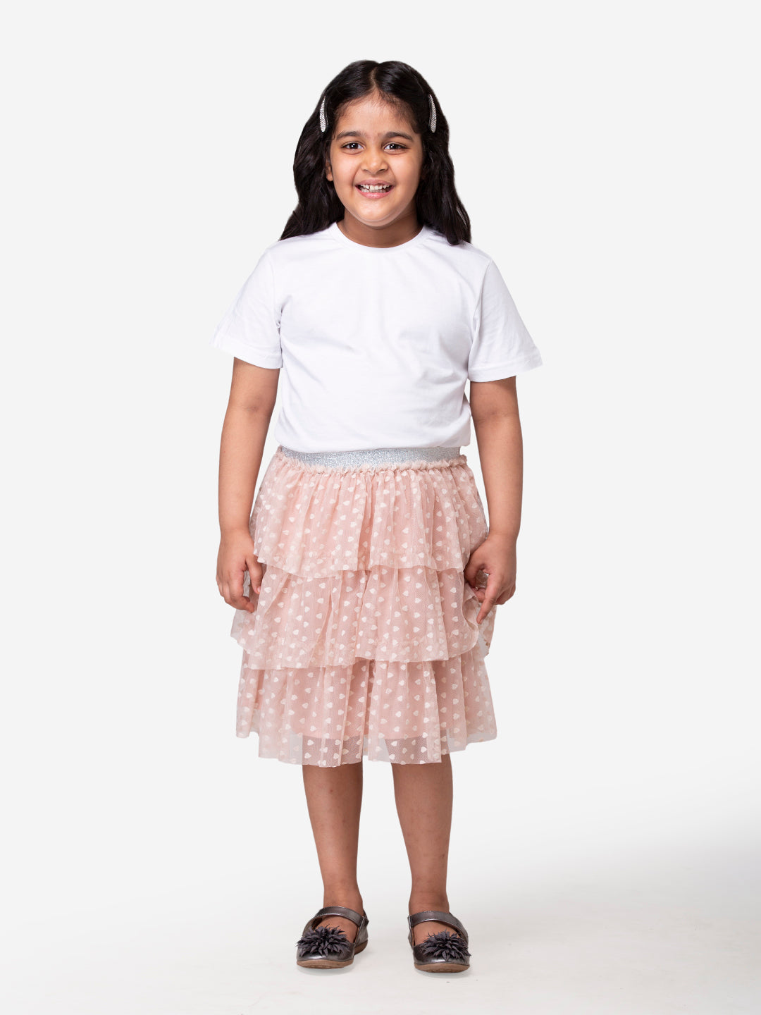 Hoop Hippo Peach Gold Polka Dot Cotton Voile Lace Layered Skirt