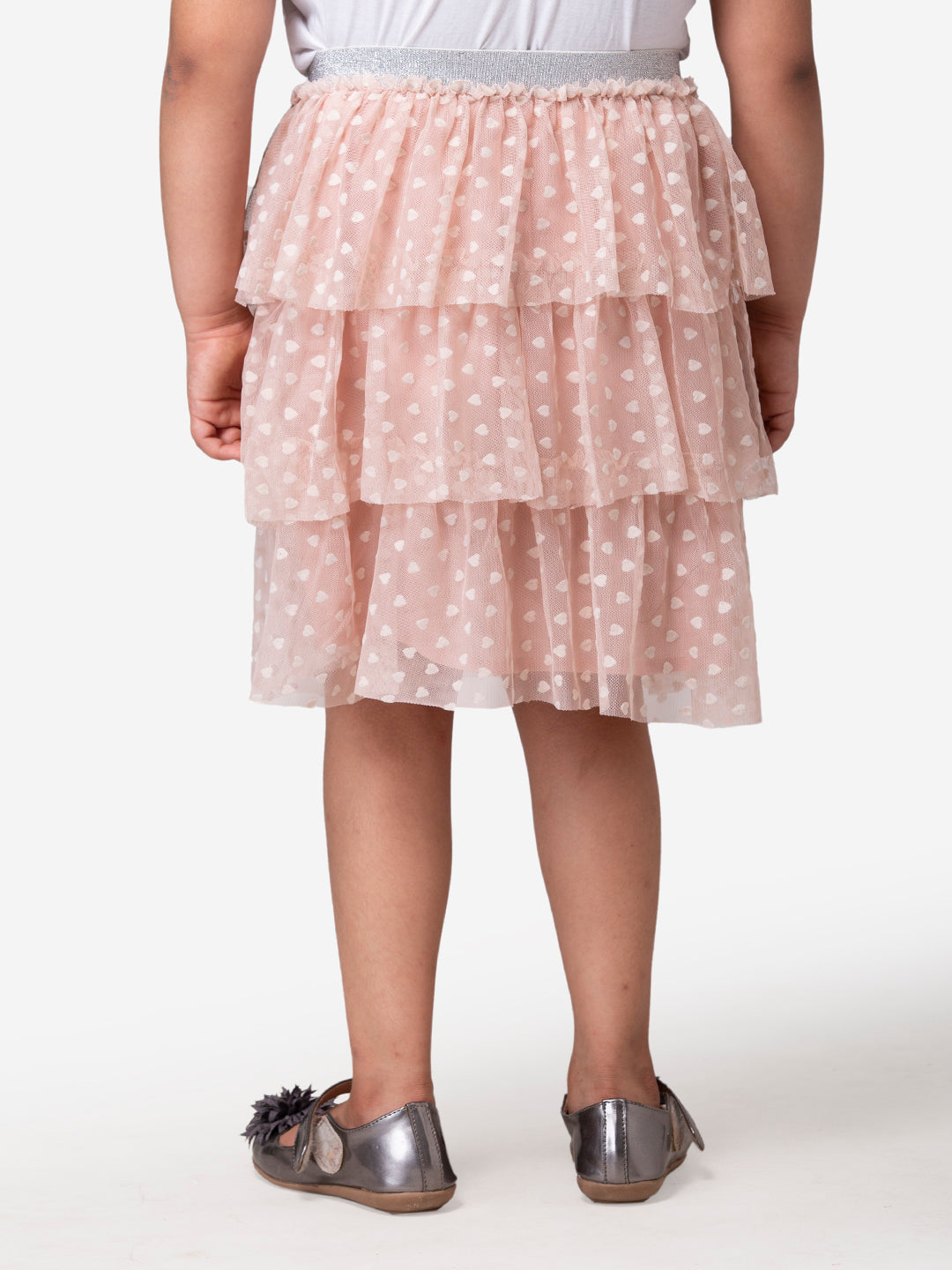 Hoop Hippo Peach Gold Polka Dot Cotton Voile Lace Layered Skirt