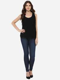 PORSORTE Front laser  cut fringes Top with heart stones decoration at front