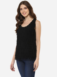 PORSORTE Front laser  cut fringes Top with heart stones decoration at front