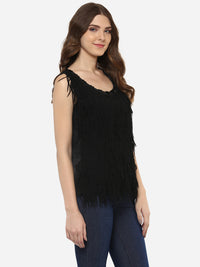 PORSORTE Front laser  cut fringes Top with heart stones decoration at front