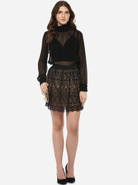 PORSORTE Fine Polyester Georgette Hand Work Sheer Top Black- NO INNER