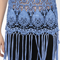 Porsorte Women's Blue Crochet Net Sleeveless Top with Fringe