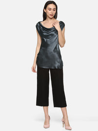 Porsorte Grey Cowl Neck Satin Party Top